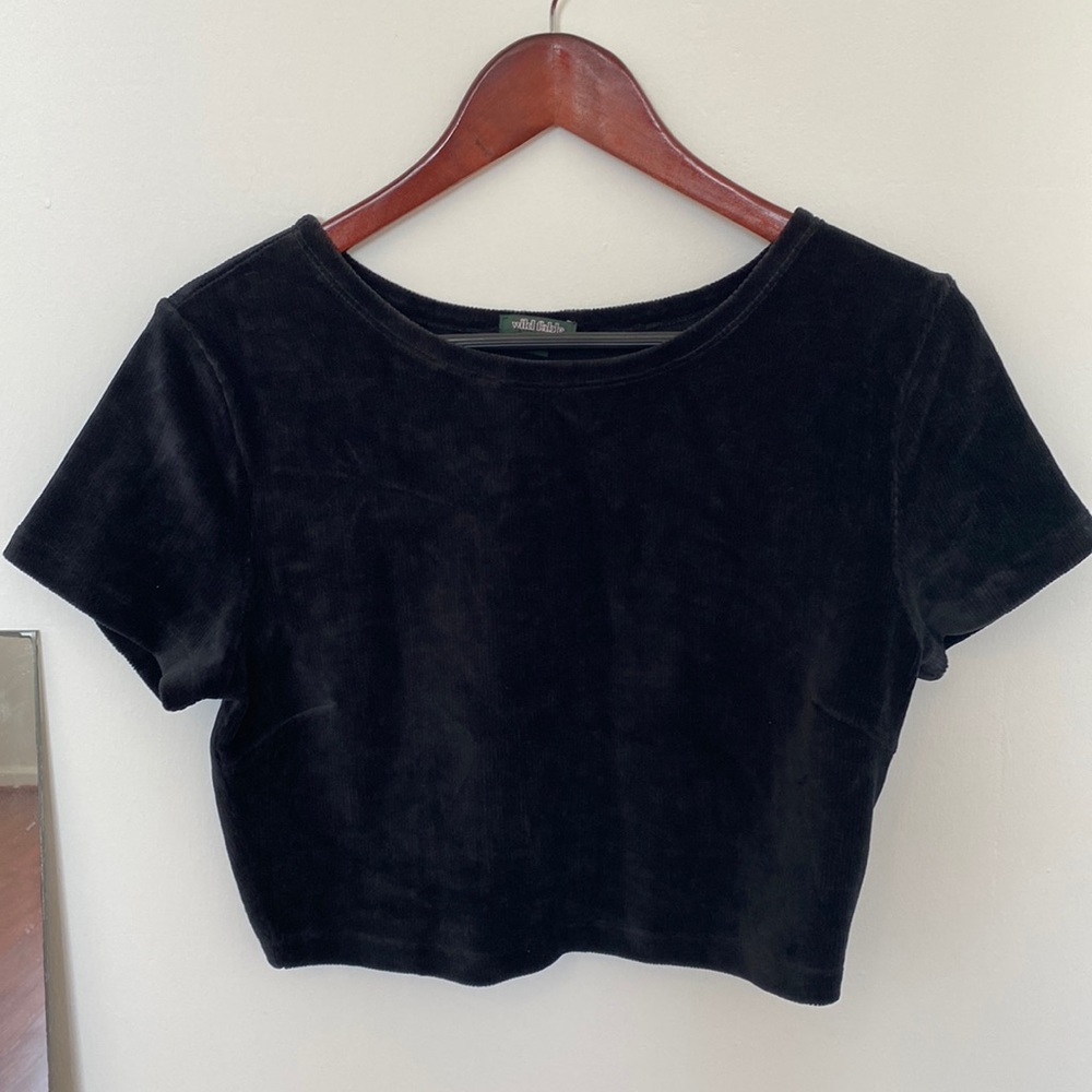 Wild Fable millennial Black ribbed velvety crop top. Stretchy, size Us Medium.